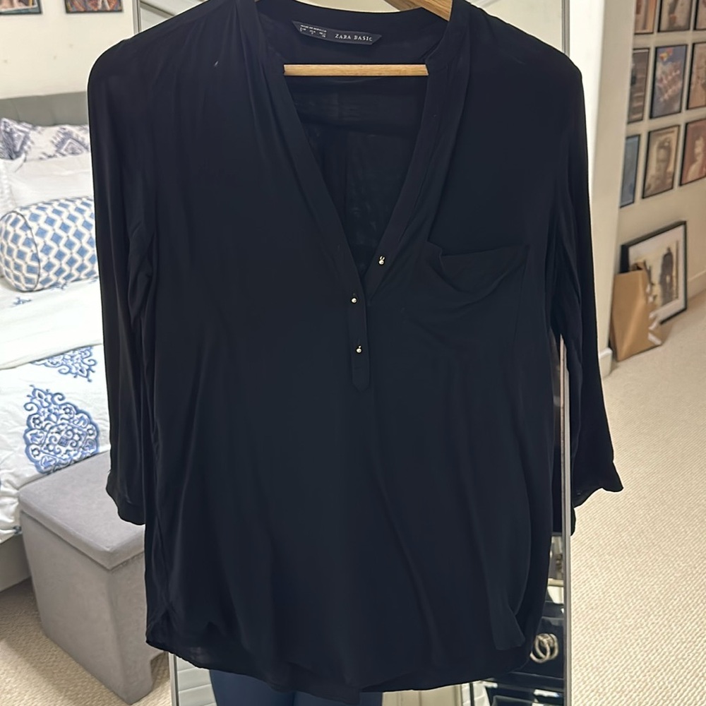 Zara Basic Black Button-Down Blouse - image 1